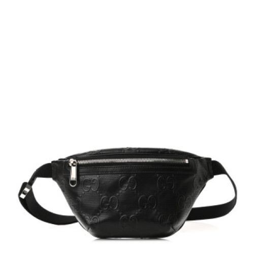 Gucci GG Embossed Perforated Leather Small Black Belt Bag