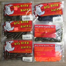 6 Big Bite Baits smallmouth walleye grub craw worm NOS - fish