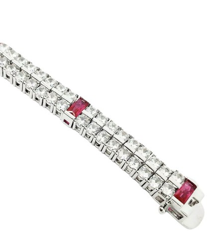 Double Row white gold finish Created Diamond and ruby tennis bracelet boxed - Picture 4 of 12
