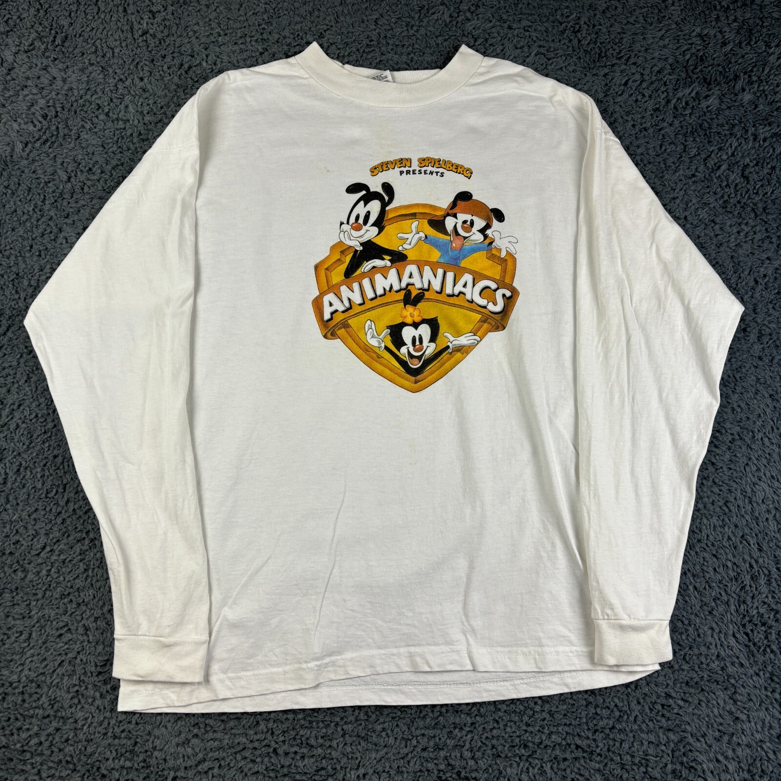 Vintage 1994 XL White Animaniacs Long Sleeve Shirt Murina Made USA Warner Bros