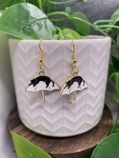 2  Gold-tone Cat Umbrella Enamel Dangle Earring Set New Free Ship B4391