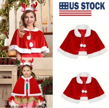 Christmas Velvet Shawl Cloak Cape Mrs Santa Claus Cape Robe Kids Adults Shawl US