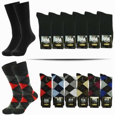 3-12 Pairs Mens Argyle Solid Black Mid Calf Cotton Dress Socks Size 10-13