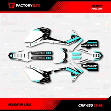 White & Cyan Shift Racing Graphics kit fits Honda Crf450 13-16 Crf 450 Decal