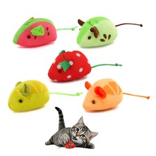 5 PCS Cat Mouse Toys Soft Plush Fruit Pattern Interactive Kitten Bite Chew