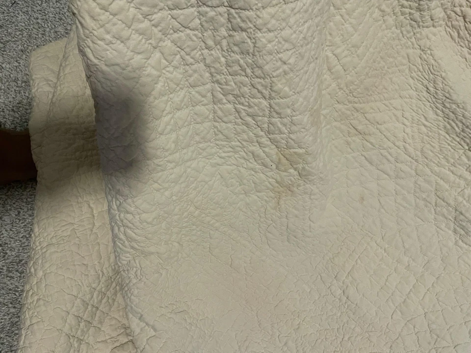 Edredón de retazos hecho a mano estrella de ocho puntos azul rojo crema acolchado a mano tiro LEER Foto 4 de 4