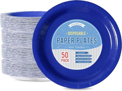 Bulk 50ct Royal Blue Paper Plates 7'' for Halloween, Bridal Events