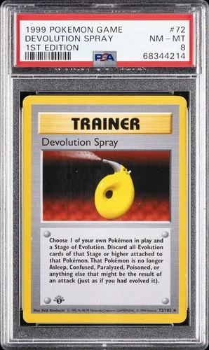 1999 POKEMON BASE SET 1ST EDITION #72 DEVOLUTION SPRAY PSA 8