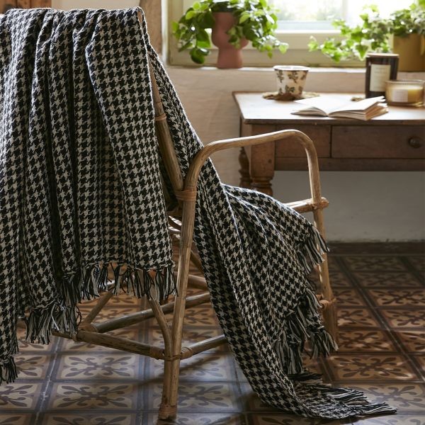 Plaid à franges 180x220 cm RPET GASPARD en maille écoresponsable gris anthracite