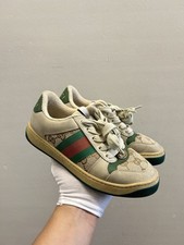 Gucci Screener Logo Jacquard GG Ace Canvas Leather Sneakers 5 US 35 EU