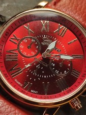 Orologio da polso marca Geneva nuovo in oro moderno senza tempo design retrò rosso