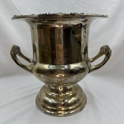 Vintage Silver Plated Trophy Style Champagne Ice Bucket Floral Embossed Handles