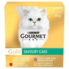 GOURMET Gold Savoury Cake Meat and Veg Variety Wet Cat Food 48 x 85g Tins 7.42 per kilo