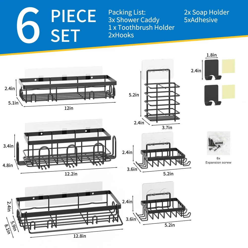 9-Pack Adhesive Shower Caddy Organizer for Bathroom and Kitchen 9-Pack Adhesive Shower Caddy Organizer for Bathroom and Kitchen