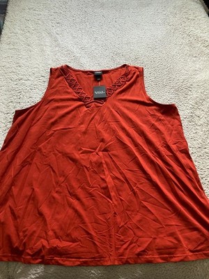 Ulla Popken Women Crochet Sleeveless V-Neck Tank Top Orange-Brown Size 24/26