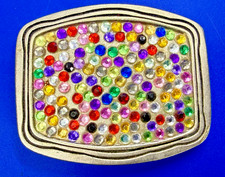 Multi-Colored Rhinestone Covered Retro Girls or Ladies Colorful Belt Buckle
