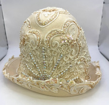 Ms Divine Church Hat Ivory 100 Wool Sequined Embellished Derby Wedding Vintage