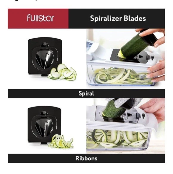 Picadora y espiralizadora de verduras Fullstar - Cortadora de alimentos con recipiente, 4 en 1 Foto 2 de 4