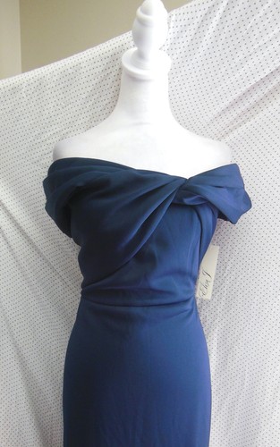 NEW ELIZA J Navy WRAP Twist Neckline SCUBA CREPE Trumpet GOWN 12 - Picture 4 of 12
