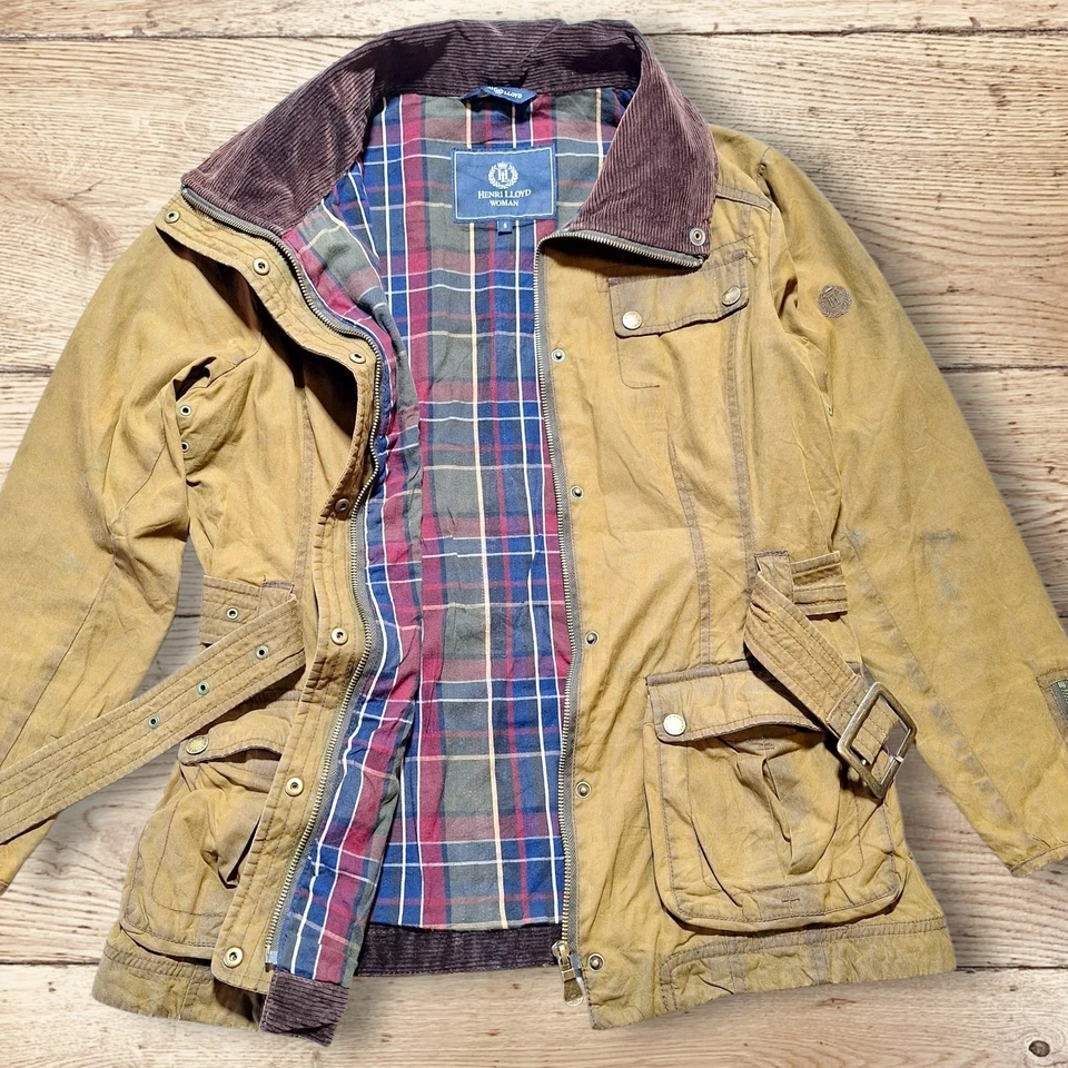 Women Henri Lloyd Wax Jacket S8 10 Khaki Walking Shooting Hunting Farm Rain Wear - Image 2 of 4