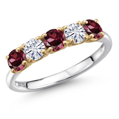 925 Silver and 10K Yellow Gold Rhodolite Garnet and White Moissanite