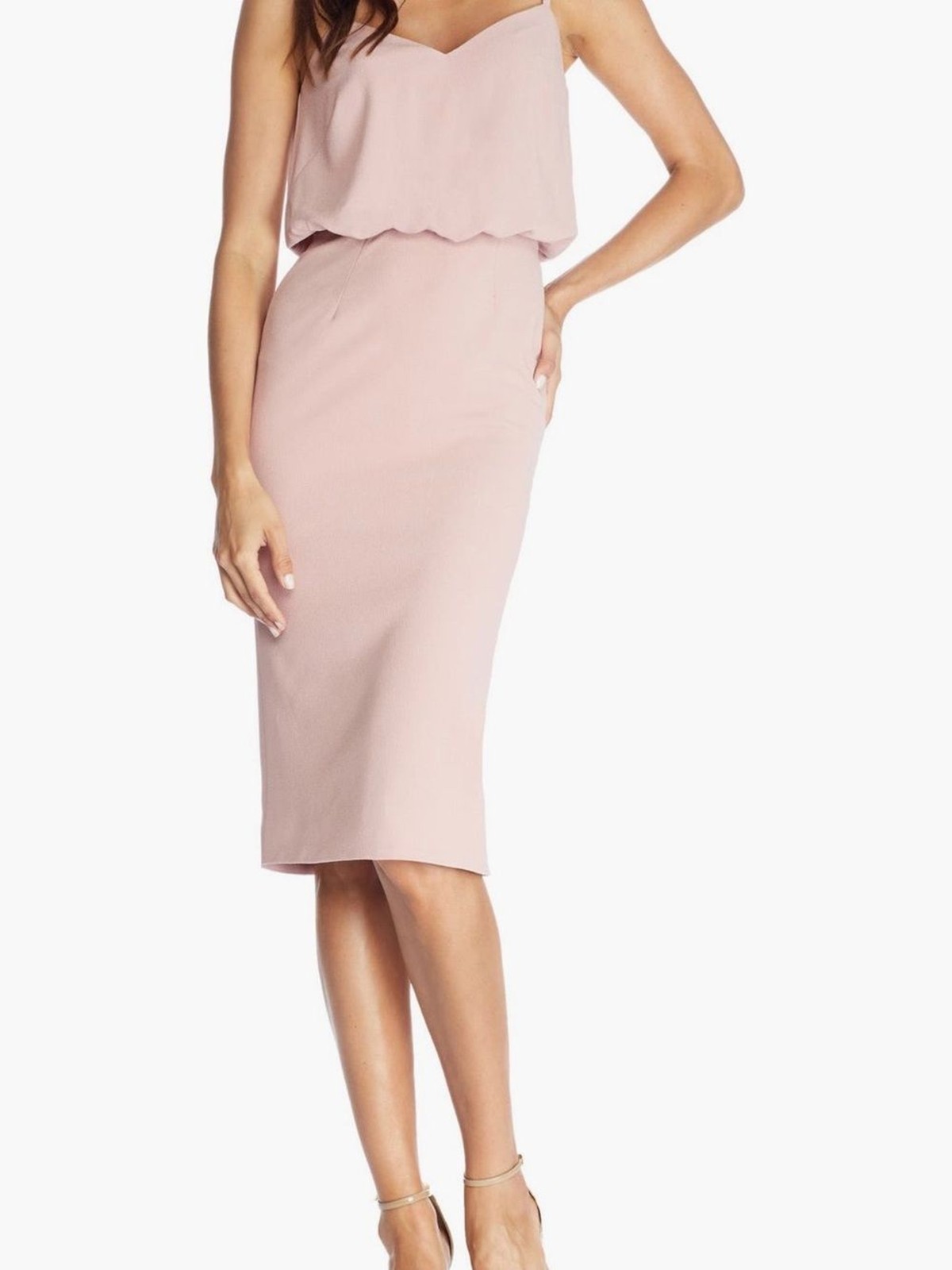 NWT Dress the Population Blush Pink Midi Cocktail Dress Size M Sold Out-image