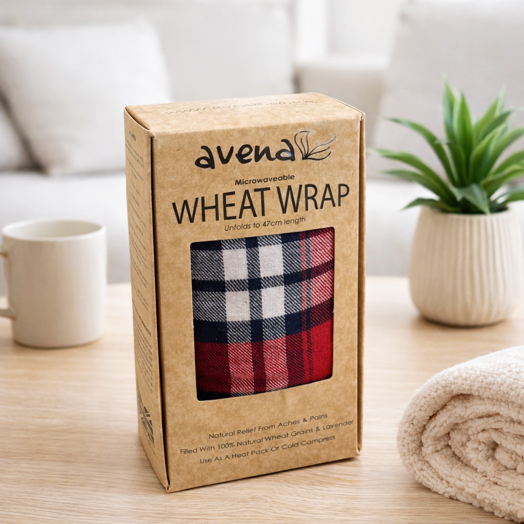 Red Tartan Lavender Wheat Wrap Gift Box Microwave Quality Made In Britain 47cm.