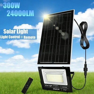 Outdoor 300W LED Solar Flood Lights 24000Lumens IP67 Waterproof Street Lamp New