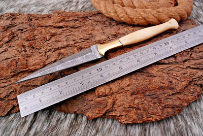 Handmade Damascus Blade Double edge Dagger knife Boot Knives EDC Throwing