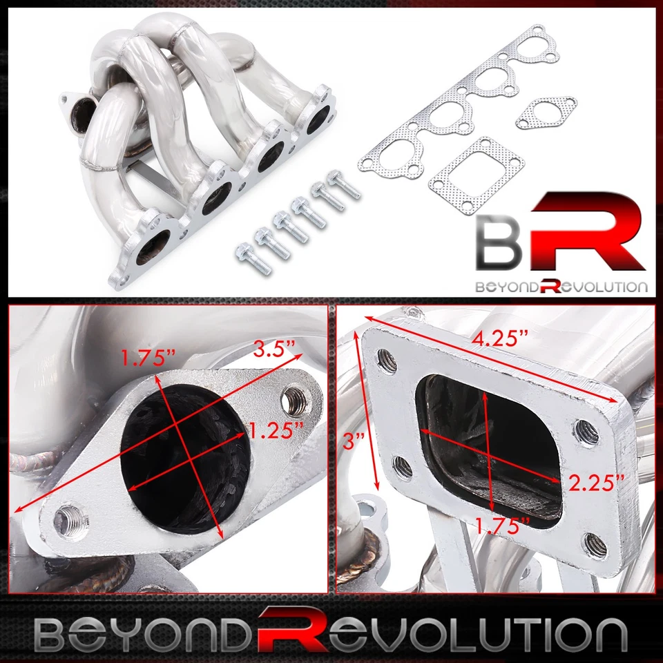 For 1988-2000 Civic Del Sol D15 D16 SOHC T3/T4 Flange S/S Turbo Manifold 38mm WG - Image 3 of 4