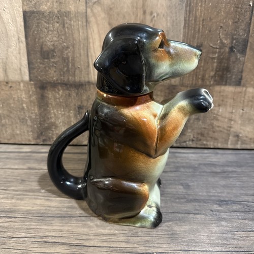 Erphila Majolica Dachshund Dog Teapot 1940s Vintage