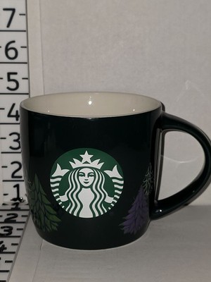 STARBUCKS Forest Christmas Trees 18oz Mug Dark Green Holiday Collection Used