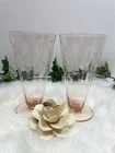 Vintage Pink Depression Parfait Tumblers With Etched Floral Pattern Set Of 2