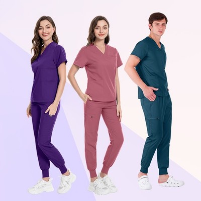 NiaaHinn Nursing Uniform Medical Scrub Set V-Neck Tops Jogger Pants Hospital