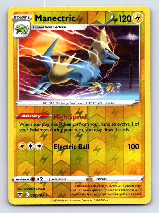 Manectric 052/185 Rare Vivid Voltage Pokemon Reverse Holo Near Mint