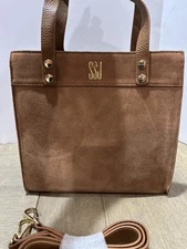 Mark and Graham Boxy essential Tote CAMEL Suede leather MONOGRAMMED Purse SMALL