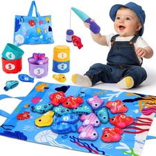 Montessori Toys for 1 Year Old - Cloth Fishing Game with Stacking Cups Toys f...