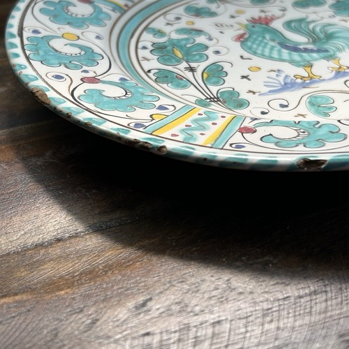 Piatti vintage italiani Orvieto Deruta gallo verde 8,25" dipinti a mano rustico - Foto 8 di 13