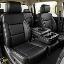 Black Seat Covers Set For 2014-2018 Chevy Silverado Crew Cab LT 15 16 17