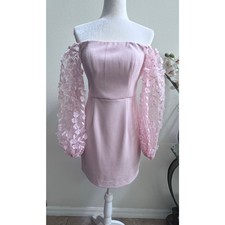 Eliza J Off the Shoulder Pink 3D Floral Sleeve Scuba Crepe Mini Dress 4 Wedding