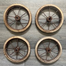 Vintage Antique Spoked Metal Baby Wagon Solid Rubber Tire White Wheels Lot of 4