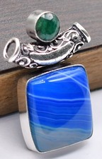 Blue Lace Agate Other Natural Gemstone Ethnic Pendant Jewelry 1.5" J407