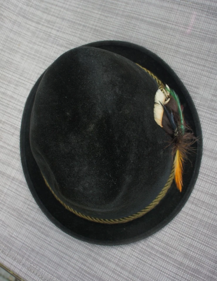Sombrero Fedora Vintage STETSON Piel Negra Fieltro Cuerda Plumas Talla 7 Gafas Milwaukee Foto 2 de 4
