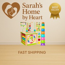 Wooden Kids Baby Activity Cube - Boys Gift Set  One 1, 2 Old Boy Gifts Toys...