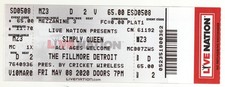 Simply Queen Tribute Band 5/8/20 Detroit MI The Fillmore Rare Ticket!