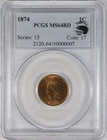 1874 1c Indian Head Copper Penny Cent PCGS MS64 Red **Eagle Eye Photo Seal**