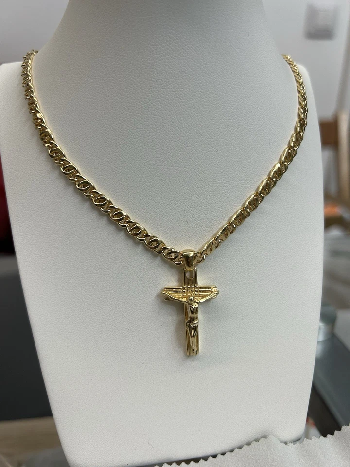 Collana con croce in argento placcato oro, uomo - Immagine 3 di 4