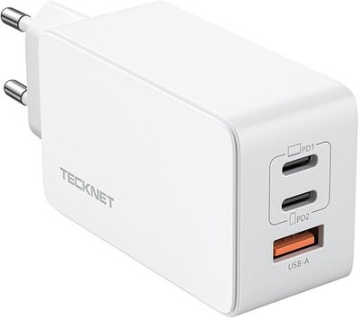 TECKNET 65W USB C Ladegerät 3Ports Mehrfach Netzteilt USB C PPS Schnellladegerät