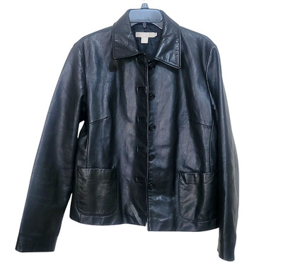 J Crew Women Leather jacket black oil slick iridescent Size L