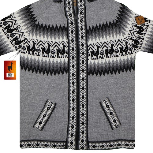 MEN HANDMADE ANDEAN ALPACA LLAMA DESIGN ZIP HOODIE SWEATER SZ L - Picture 25 of 113